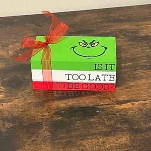 Handmade Faux Grinch Inspired Wooden Bookstack